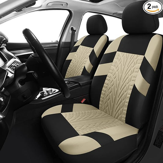 Pariitadin Car Seat Covers Front Pair, Washable and Breathable Seat Covers for Cars, Universal Fit Car Interior Covers for Most Sedan Truck SUV, Black/Beige