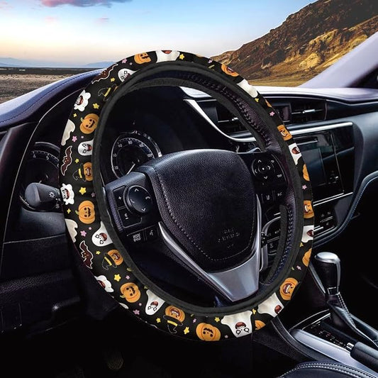 AFPANQZ Elastic Steering Wheel Cover Non-Slip Steering Wheel Protection | Ghost Pumpkin Print, Halloween Decor, Steering Wheel Protector No Smell Fashion Machine Washable Universal