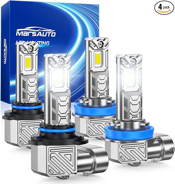 Marsauto M1C 9005 H11 LED Fog Light, Fanless IP68 Plug & Play – 4 Pack