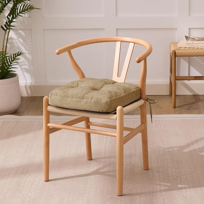 IASEAHK Chair Cushions for Dining Chairs, Dining Chair Cushions, Tufted Indoor Chair Pads with Ties & Non Slip Backing, Seat Cushions for Kitchen Chairs 16.5” x 16.5” x 3.5”, Set of 4, Khaki