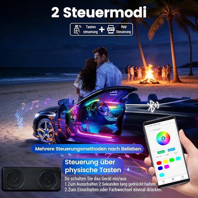 Car Interior Lighting, 22-in-1 HMYC 128 Colorful LED Acrylic Fiber Optic Strips, Universal Decorative Ambient Lighting with Music-synced Rhythm, app Control, RGB neon Lighting for All Cars