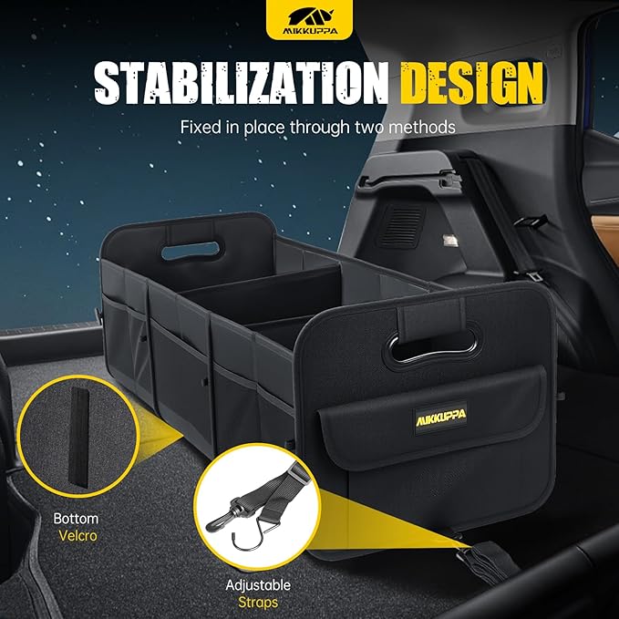 MIKKUPPA Car Trunk Organizer - 105L Collapsible Large Trunk Organizer with Reinforced Handles for Groceries, Trunk Storage Organizers for SUV Auto Truck Van with Non Slip Bottom (Black)
