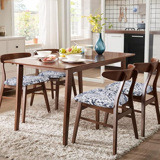 SearchI Seat Covers for Dining Room Chairs Stretch Printed Chair Seat Covers Set of 4, Removable Washable Upholstered Chair Seat Protector Cushion Slipcovers for Kitchen, Office(Flowers Pattern9)