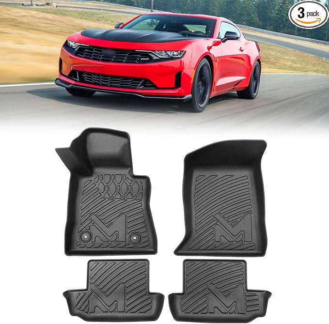 TPE Automotive Floor Mats Custom for 2016-2024 Chevrolet Chevy Camaro, All Weather Cover Protection Waterproof Black Floor Liner Front & Rear Row Full Set Car Mats, 4PCS