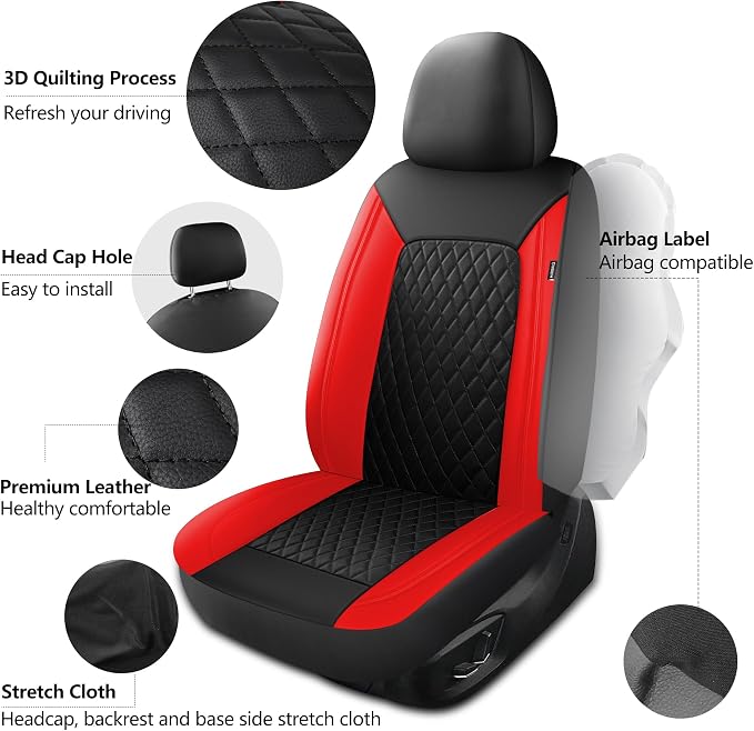 HChengkikz Faux Leather Front Car Seat Covers, 2 Pack Seat Protectors | Easy to Install Auto Interior Accessories Universal Fit for Sedans, SUVs, Trucks, Vans