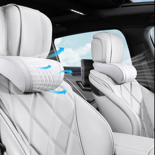 Car Neck Pillow for Driving Memory Foam Headrest Nappa Leather Head Rest for Most Cars SUV Home Office Traveling