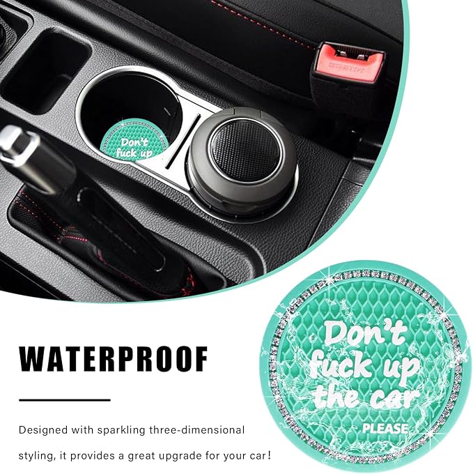 Ziciner 4 Pack Bling Car Cup Holder Coaster, 2.75 Inch Anti-Slip Auto Insert Cup Coaster, Crystal Car Drink Cup Mat Perfect for Women Girls, Universal Interior Decor Accessories (Mint Green)