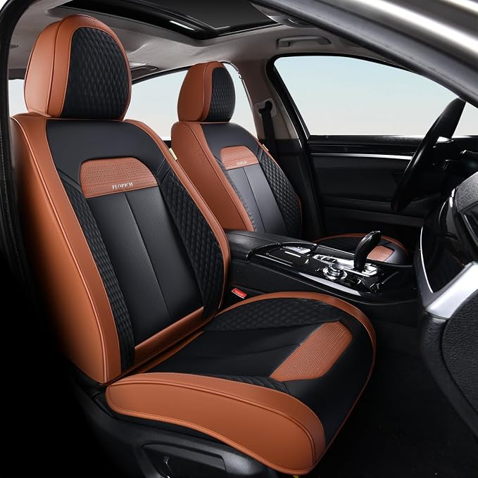 FLORICH Waterproof Car Seat Covers Full Set, Automotive Seat Covers, Brown Car Seat Covers, Luxury Seat Protector Universal fit for Most Cars SUVs and Trucks - Brown&Black