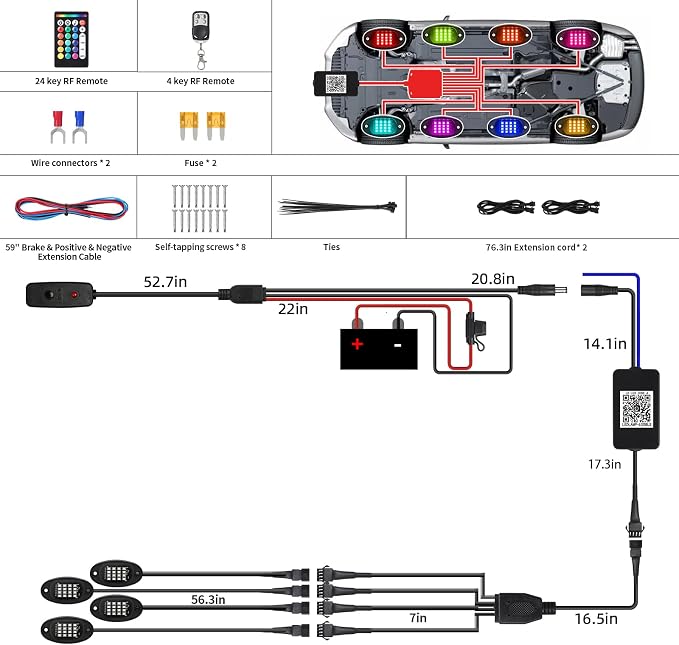 4 Pods RGB LED Rock Lights with Dual Zone Brake, Waterproof Multicolor Underglow Lights Kit for ATV UTV Golf Cart Trucks RZR SXS, Neon Underbody Light with App Remote Control Flashing Music Sync 12V