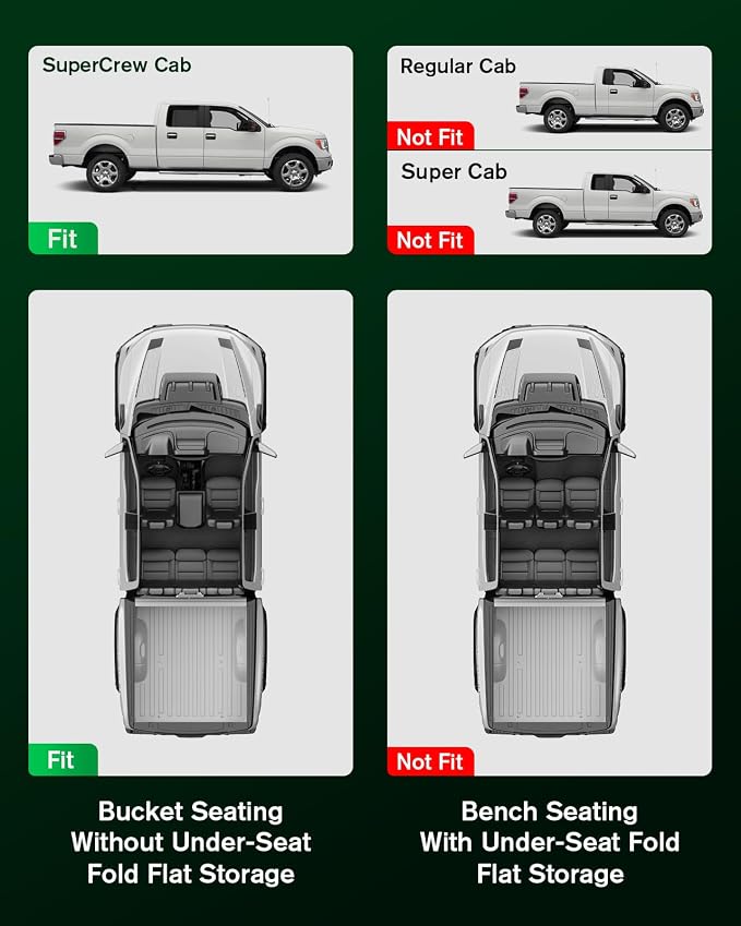 VIWIK TPE Floor Mats Full Set for 2015-2025 2026 Ford F-150 SuperCrew & 2022-2026 F 150 Lightning Without Under-Seat Fold Flat Storage | Custom Fit All-Weather Anti-Slip Car Liners