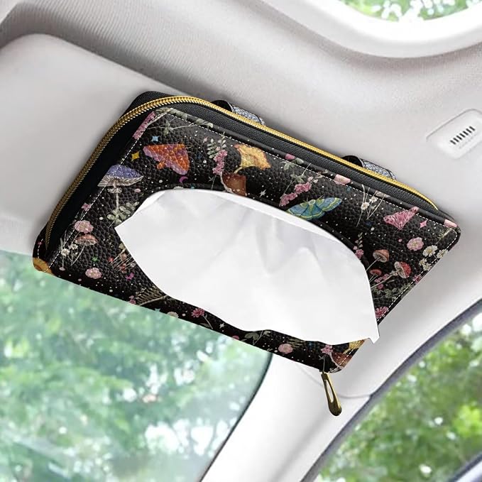Mushroom Print PU Leather Car Tissue Holder for Car Car Visor Accessories Universal Visor Tissue Holder Napkin Holder for Sedans SU