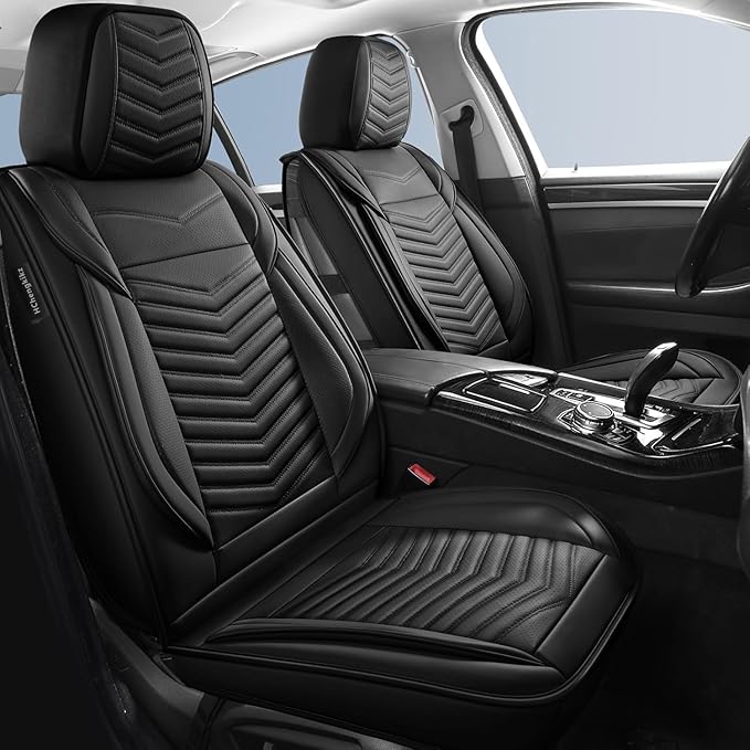 HChengkikz Nappa Leather Car Seat Covers Full Set, Black Car seat Protector 5 Seats, Waterproof Car Seat Cushion, Universal Automotive Seat Covers Fit for SUV Truck Pick-up Sedan, Front and Rear | Easy Maintenance, Airbag Compatible, Universal Fit For ...
