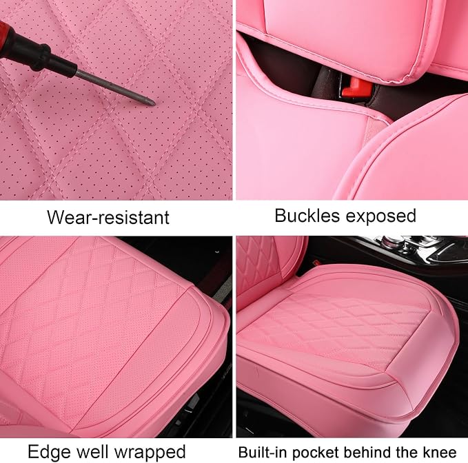 MIROZO Front Seat Covers Pink,Leather Car Seat Covers Waterproof Seat Cover,Automotive Seat Covers Universal Car Seat Protector Seat Cushion for Sedan, Truck and SUV (2PCS Front, Pink)