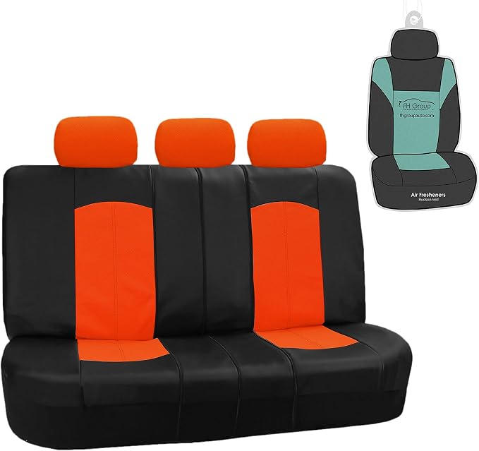 FH Group Highest Grade Faux Leather Split Bench Seat Cover, Rear Set – Universal Fit for Cars Trucks & SUVs (Orange/Black) PU008013