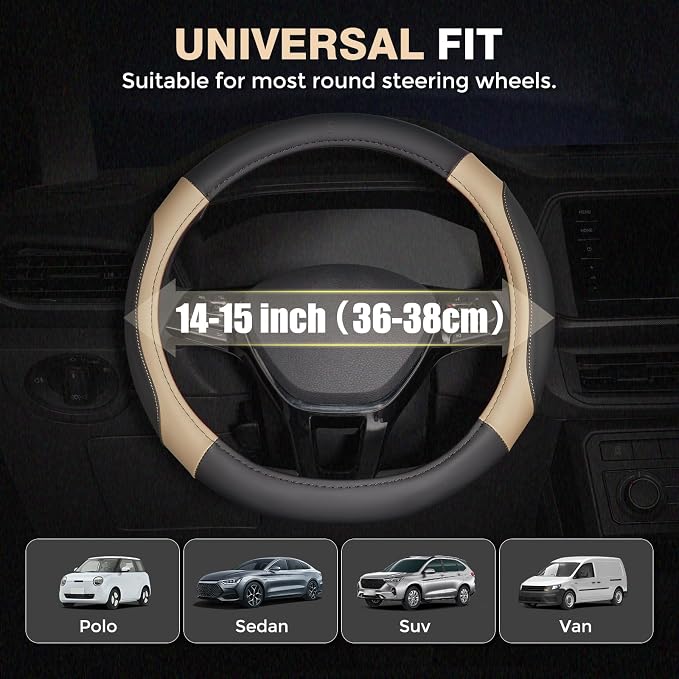 FLORICH Car Steering Wheel Cover, Microfiber Leather Steering Wheel Covers with Anti-Slip Lining, Breathable Elastic Car Steering Wheel Protector, Universal Standard Size 14-15 inch