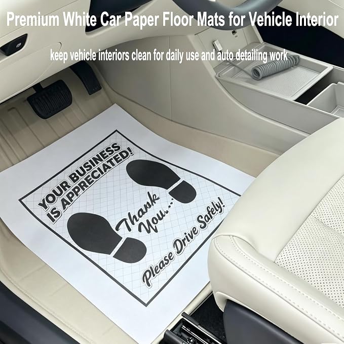 White Car Paper Floor Mats :200Pcs Disposable Floor Cars Auto Vehicles Automotive Mat Covers Protector Detailing Detail Wash Temporary 16x20inch