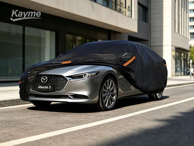 Kayme 7 Layers Sedan Car Cover Custom Fit for Mazda 3 (2003-2025), Waterproof All Weather for Automobiles,Rain Sun UV Protection.Black