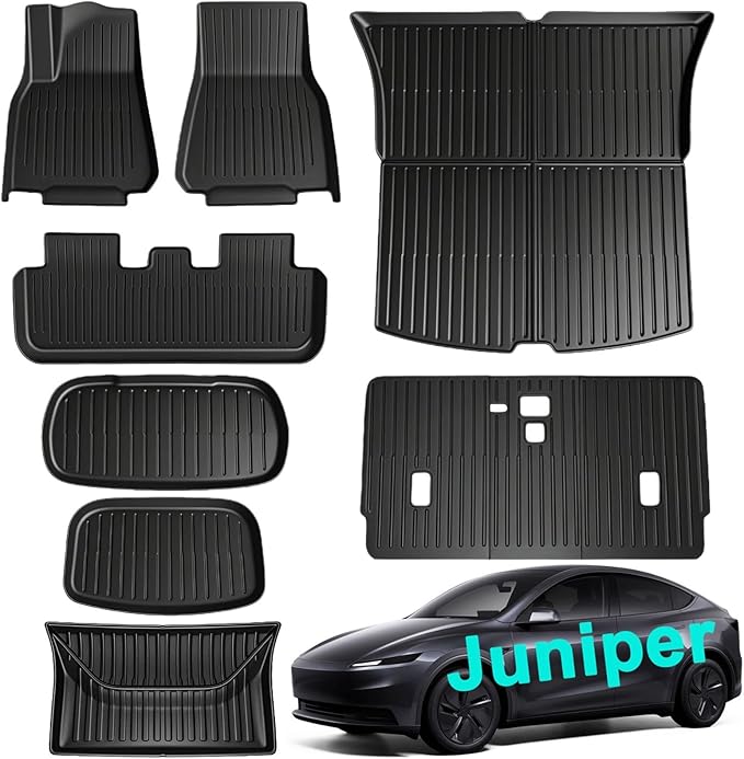 SUPER LINER Tesla Model Y Juniper 2025 2026 Floor Mats & Cargo Liners Full Set 10 PCS Extra-Thick TPE CabinProtect™ for 5-Seater | All-Weather Pet & Child-Friendly Accessories(Not for Standard)