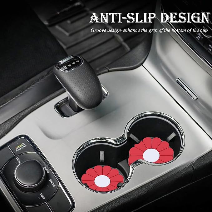 2-Pack Car Cup Holder Coaster Inserts, Daisy Shape, 2.75 Inch Non-Slip Silicone Cup Holder Insert, Universal Non-Slip Cup Holders, Car Accessories Interior for Women and Man (Red)