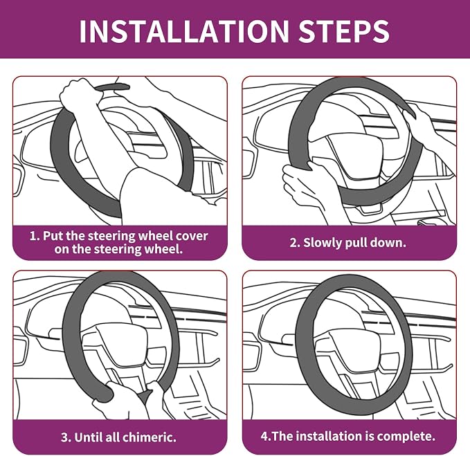 15 Inch Leather Steering Wheel Cover, Automotive Accessories Breathable Anti-Slip Elastic Soft Wheel Protector, Fit for Most SUVs Trucks and RVs (Purple)