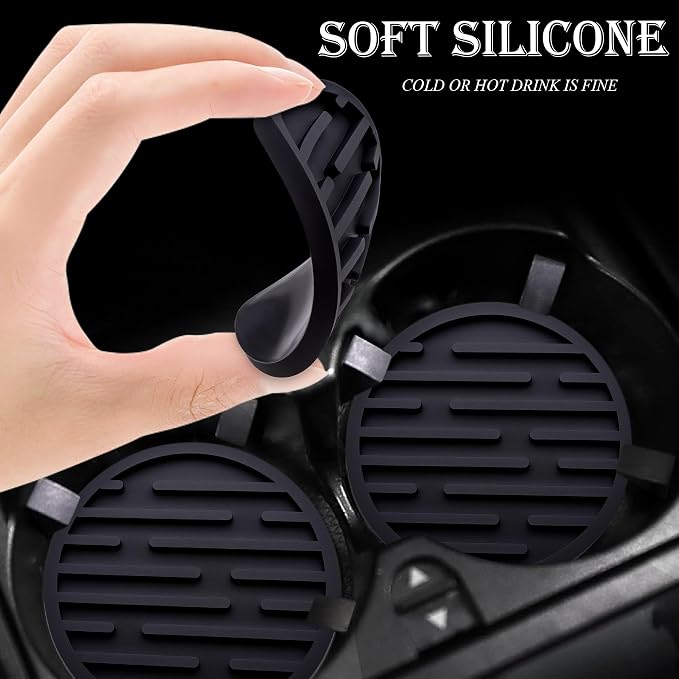 4 Pack Silicone Car Cup Holder Coaster – 2.75 Inch Anti-Slip Drink Coaster, Perfect for Coffee & Beverages – Cute Car Interior Decor for Women & Girls (Black)
