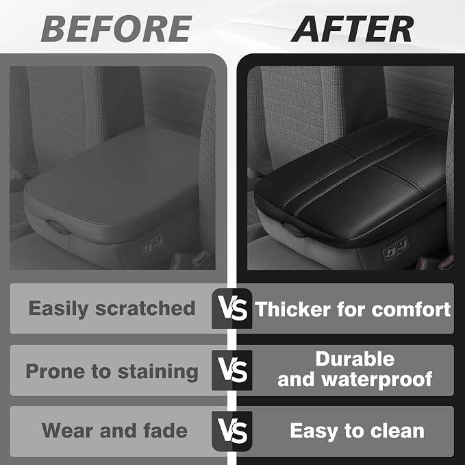 Muslogy Center Console Armrest Cover Fit for Dodge Ram1500/2500/3500 2002-2012 Accessories, Comfort Armrest Pad Console Lid Cushion Vegan Leather Regular Thick(Jump Seat ONLY)