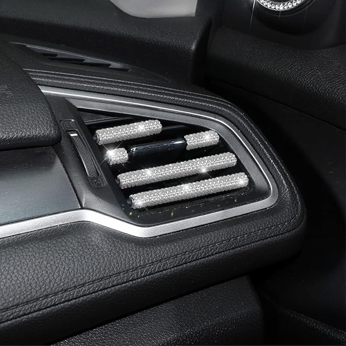 10 PCS Bling Car Air Vent Outlet Trim, Rhinestone Air Conditioner Decoration Strip for Vent Outlet, Universal Bendable Trim Interior Accessories for Most Air Vent Outlet (White)