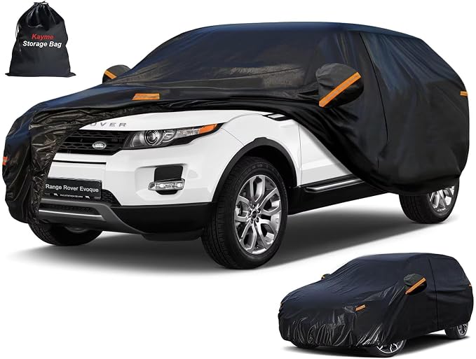 Kayme 7 Layers SUV Car Cover Custom Fit for Land Rover Range Rover Evoque (2011-2026), Waterproof All Weather for Automobiles,Rain Sun UV Protection.Black