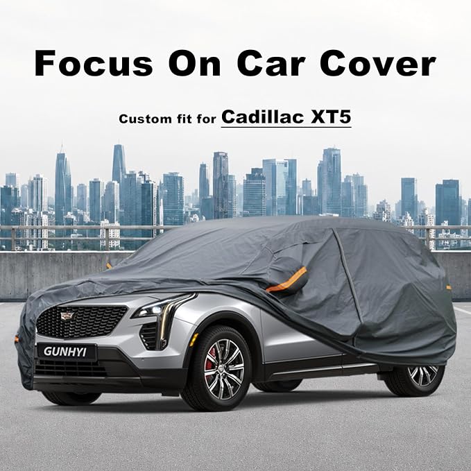 GUNHYI Premium Car Cover Custom Fit Cadillac XT5, 16 Layers Heavy Duty Car Cover Waterproof All Weather with Zipper Door for Sun Rain Snow Dust Uv Protection