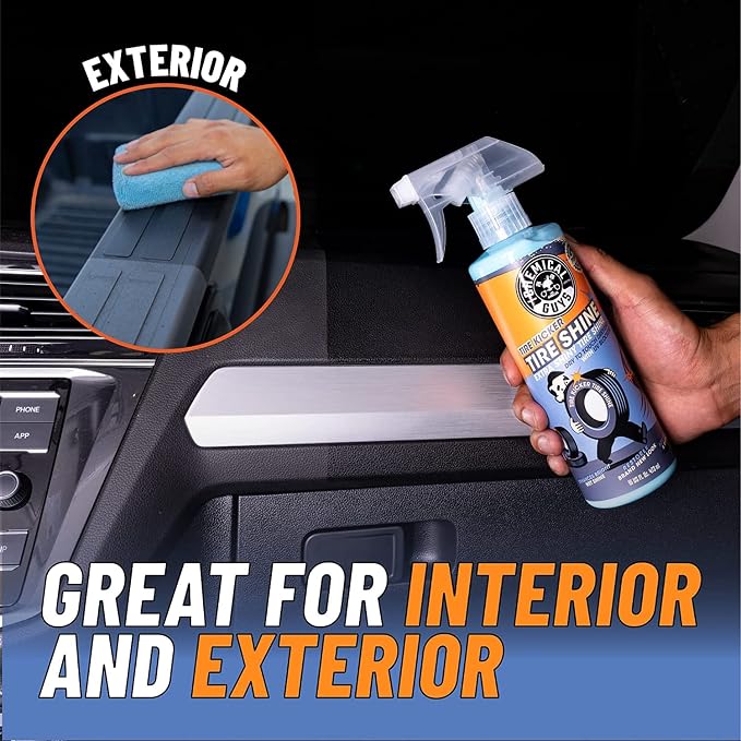 Chemical Guys Tire Kicker Sprayable Extra Glossy Tire Shine, 16 Fl Oz | With Wonder Wave applicator for cars, trucks, and SUVs, sprayable water-based tire dressing and applicator kit
