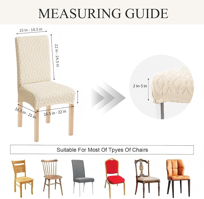 Genina Waterproof Chair Covers for Dining Room Set of 4, Removable Washable Chair Slipcover Protectors, Large Beige