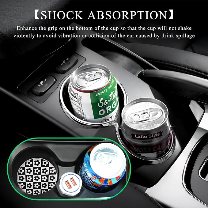 DXNQ 4 PCS Car Cup Coasters, 2.76 Inch Anti-Slip Checkered Vehicle Cup Holder Insert Coasters, Auto White & Black Drink Cup Mats for Front Console Cup Holders, Car Accessories (Flower)