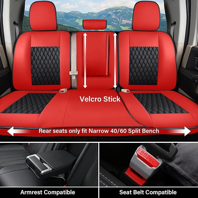 Coverado Chevy Chevrolet Silverado GMC Sierra Seat Covers Full Set, Fit for 2007-2013 & 2019-2026 1500, 2020-2026 2500HD 3500HD Crew Double Extended Cab, Faux Waterproof Leather Seat Covers (Red)