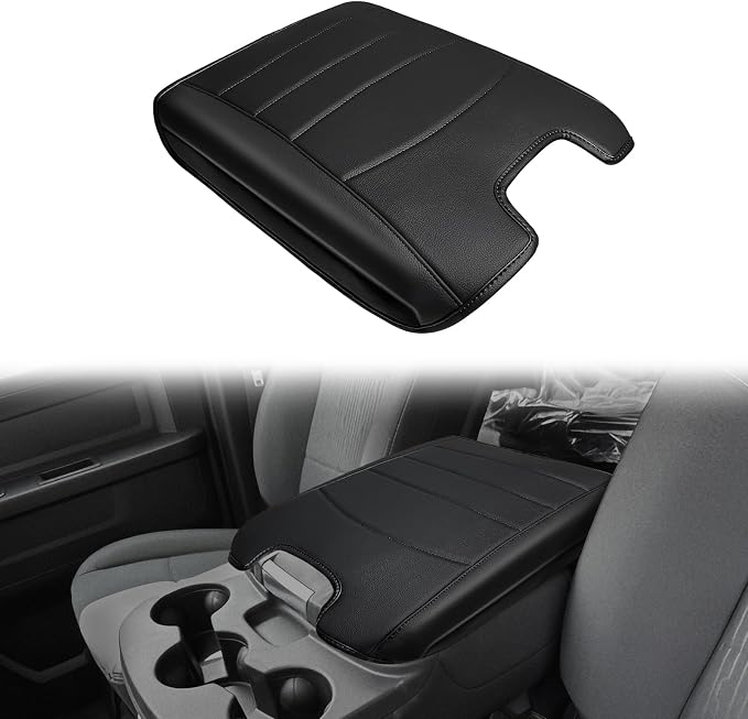 Muslogy Center Console Armrest Cover Fit for Dodge Ram 1500 2013-2018 & 2013-2026 Ram 2500/3500 Accessories, Comfort Armrest Pad Console Lid Cushion Vegan Leather Regular Thick(Jump Seat ONLY)