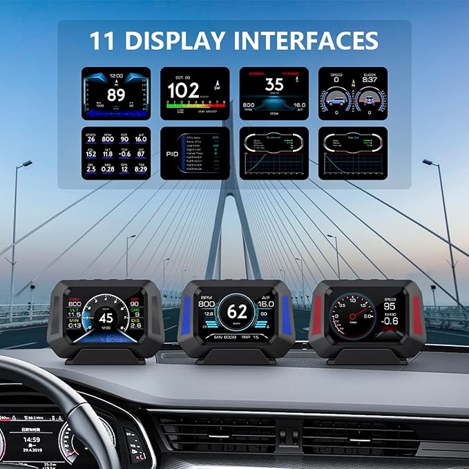 AZIJYV Obd2 Gauge Display P21, Heads Up Display for Cars, Displaying Multiple Functions, Speedometer, Slope Meter, Digital Speedometer for car Suitable for After 2009