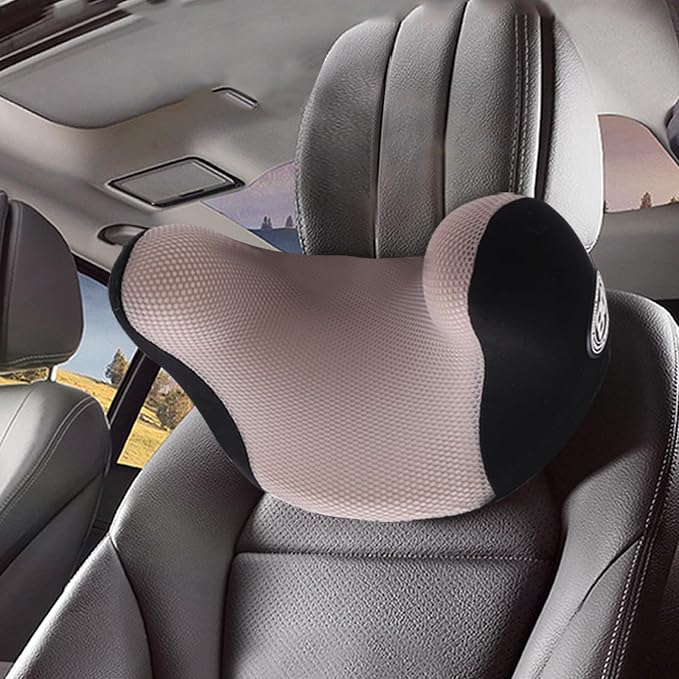 Really Cozy Car Headrest Pillow, Car Neck Pillow for Driving - Linen Gray | 100% Memory Foam and Breathable Removable Cover, Ergonomic Design - Car Pillow with Adjustable Strap for Neck Pain Relief