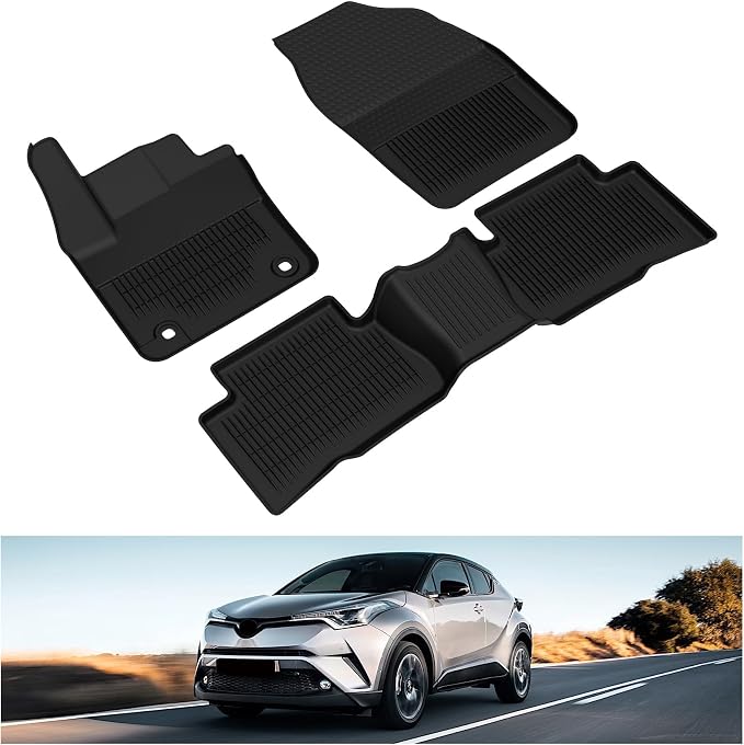 Kiwi Master Floor Mats for 2018-2023 Toyota C-HR | OEM Replacement PT206-1C160-20, Custom Fit All Weather Car Mats, Heavy Duty TPE Floor Liners, Front & Rear 2 Row Set, Black