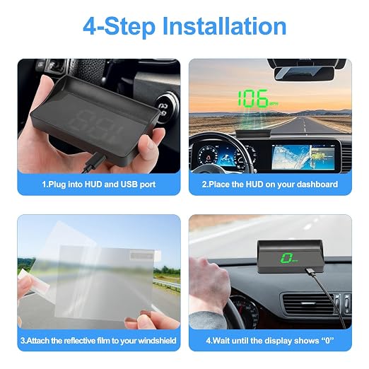Linkstyle Car HUD Display Speedometer: Windshield MPH Dash Display | Simple GPS Head-Up Display with Large Green Speed Readout, Easy to Read Day or Night, USB Plug-and-Play Setup