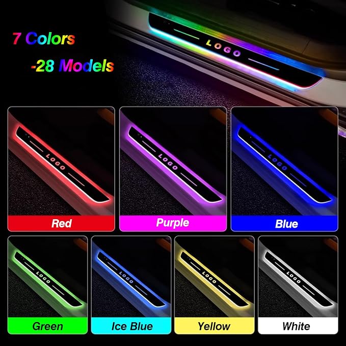 Custom Led Door Sills for Car Magnetic with Logo or Text, 7 Colors/28 Change Modes Cars Door Welcome Courtesy Lights, Auto-Sensing, Wiring-Free Car Pedal Light