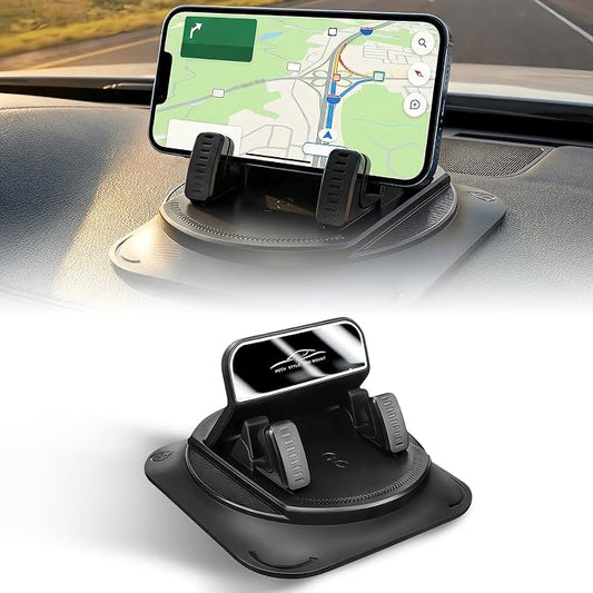 Car Dashboard Phone Holder, Self-Adhesive Car Phone Holder 360 Degree Rotation, Universal Anti-Slip Automotive Mount, Vibration-Free & One-Handed Operation (Black)