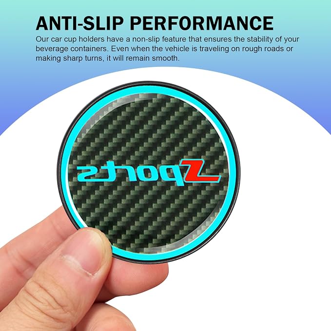2 PCS Car Cup Coasters, Luminous Car Coasters, 2.83" Carbon Fiber Non-Slip Insert Coaster, Universal for Most Cars (Sport)