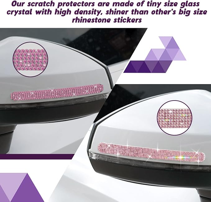 10PCS Car Door Handle Bling Rhinestones Stickers, Pink | Universal Auto Door Handle Safety Reflective Strips, Cute Things for Girl's Car