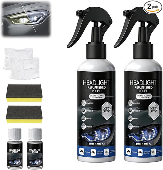 2Pcs Car Headlight Restoration Polishing Kits,Headlight Restoration Kit,Multifunctional Car Headlight Polishing for All Vehicle Types,Headlight Cleaner and Restorer Kit (100ml+20ml)