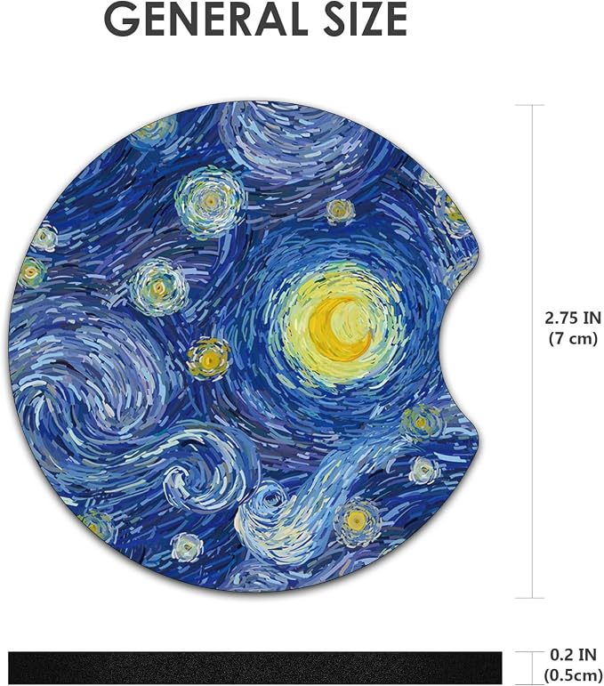 2 Pack Car Coasters，2.75-inch Neoprene Non-Slip Cup Holder Coasters for Car，Cute Car Interior Accessories for Men and Women，Blue Moon