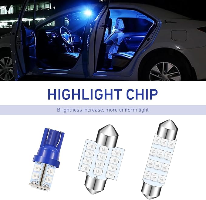 24PCS Car Interior LED Lights Kit Set, T10 31mm 42mm LED Interior Replacement Bulbs, Blue Interior Cars Light, for Dome Map License Plate Bulbs Door Side Marker Cornering (Blue)