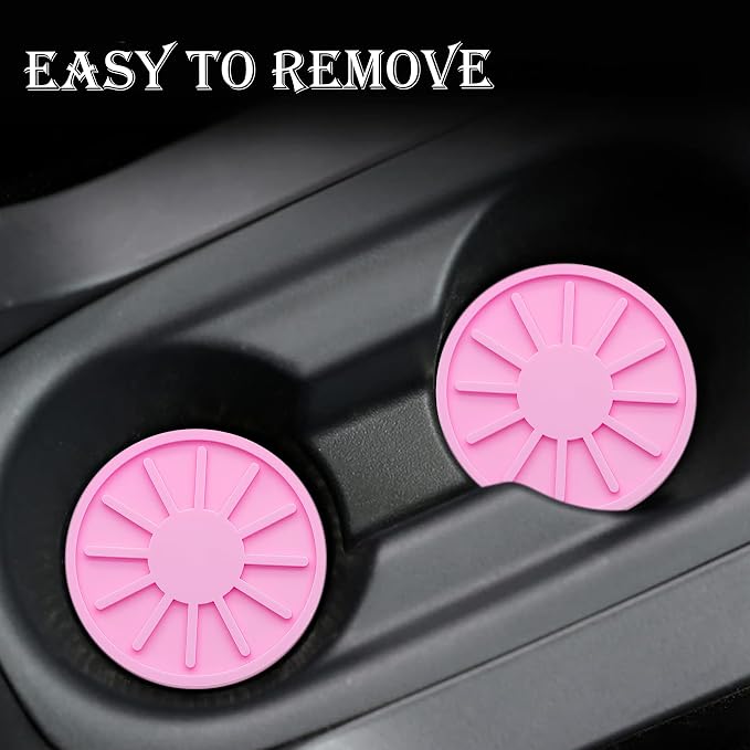2-Piece Non-Slip Car Cup Holder Coaster – 2.75 Inch Auto Insert, Universal Fit for Cars & SUVs – Durable & Easy to Clean Drink Mat (Pink)