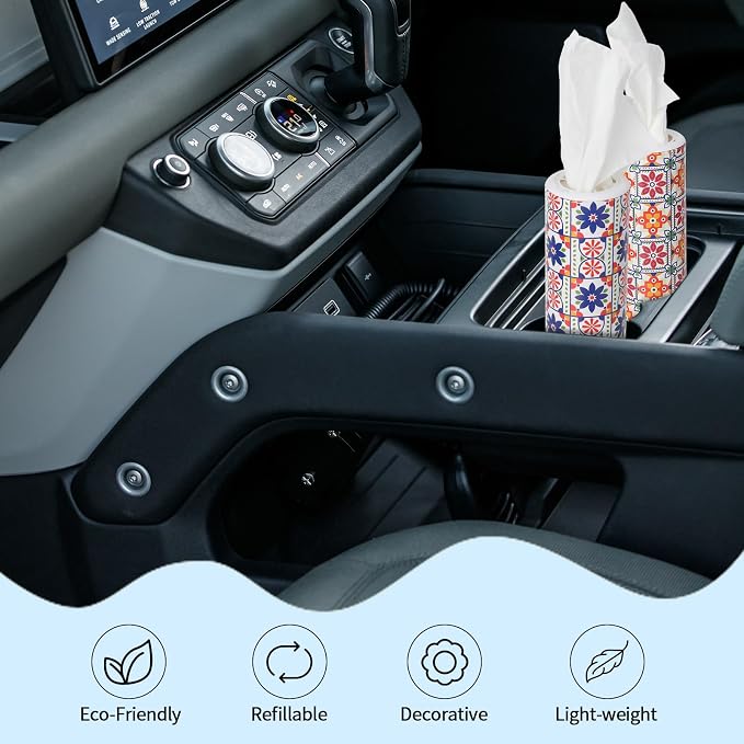 Modern Car Tissues Cylinder 4 Packs (4 Canisters/200 Tissues) - Plastic, Ct-3