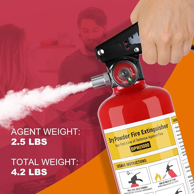 ABC Fire Extinguisher for Home 1-A:10-B:C Rated Dry Chemical Extinguisher | Extintor Para Carro Fire Safety Equipment with Quick-Release Handle for Kitchen, Business, Vehicle
