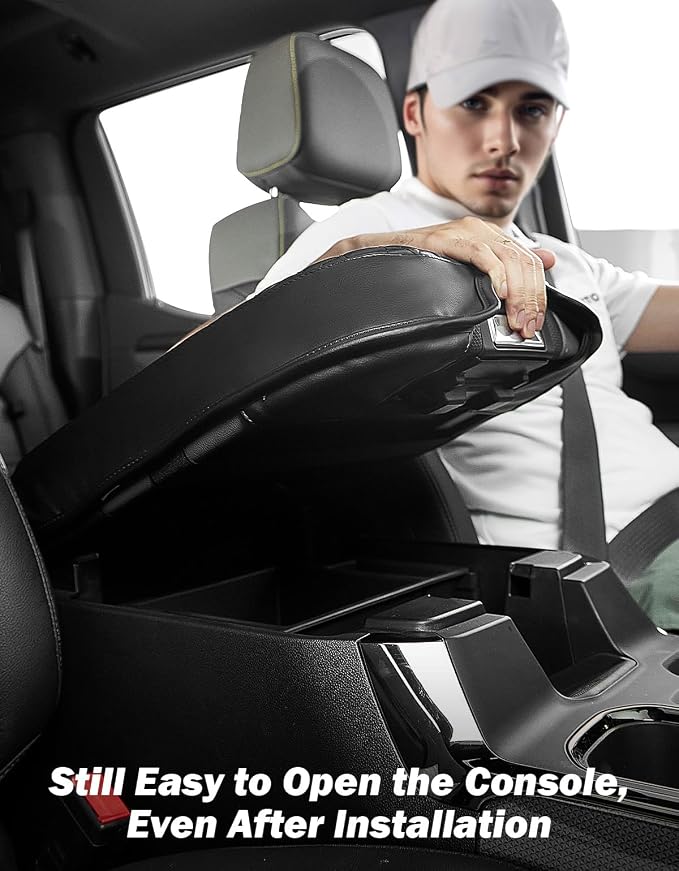 JOYTUTUS Center Console Cover Compatible with Silverado Sierra 2019-2025 2026, Leather Arm Rest Armrest Cover for Car, Middle Console Cover Lid, Car Arm Rest Covers Cushion Pad, Car Black Accessories