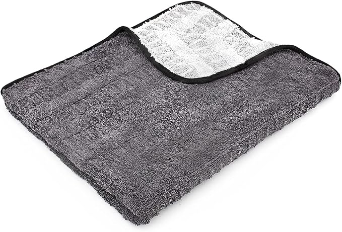 The Rag Company Gauntlet Car Drying Towel, Ultra-Absorbent 70/30 Blend Korean Microfiber, Dries Vehicles Faster Without Scratching, 900 GSM, 30x36 Inches, Ice Grey/Grey, 1-Pack